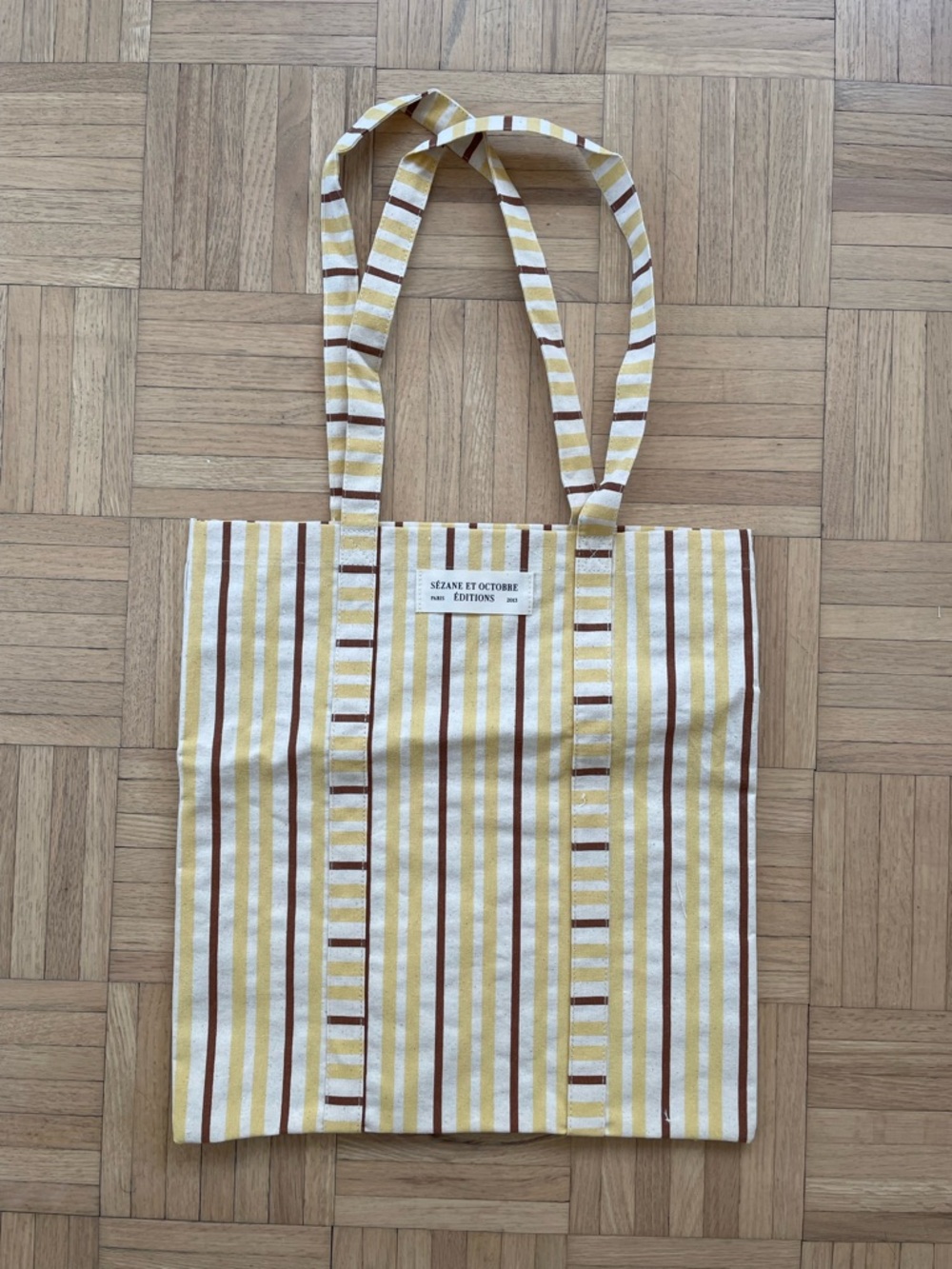 NWOT Sézane Striped Canvas Tote Bag in Yellow and Brown